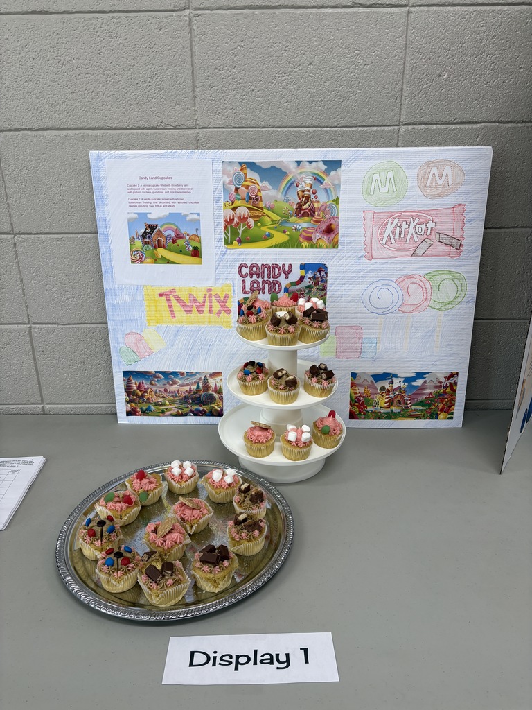 Cupcakes in front of a poster presentation.