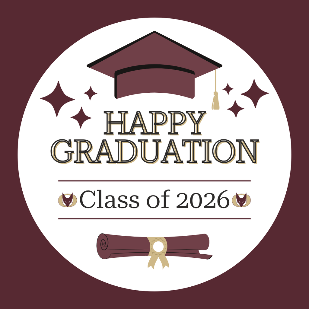 Graphic that says Happy Graduation - Class of 2026 with a picture of a cap and a diploma