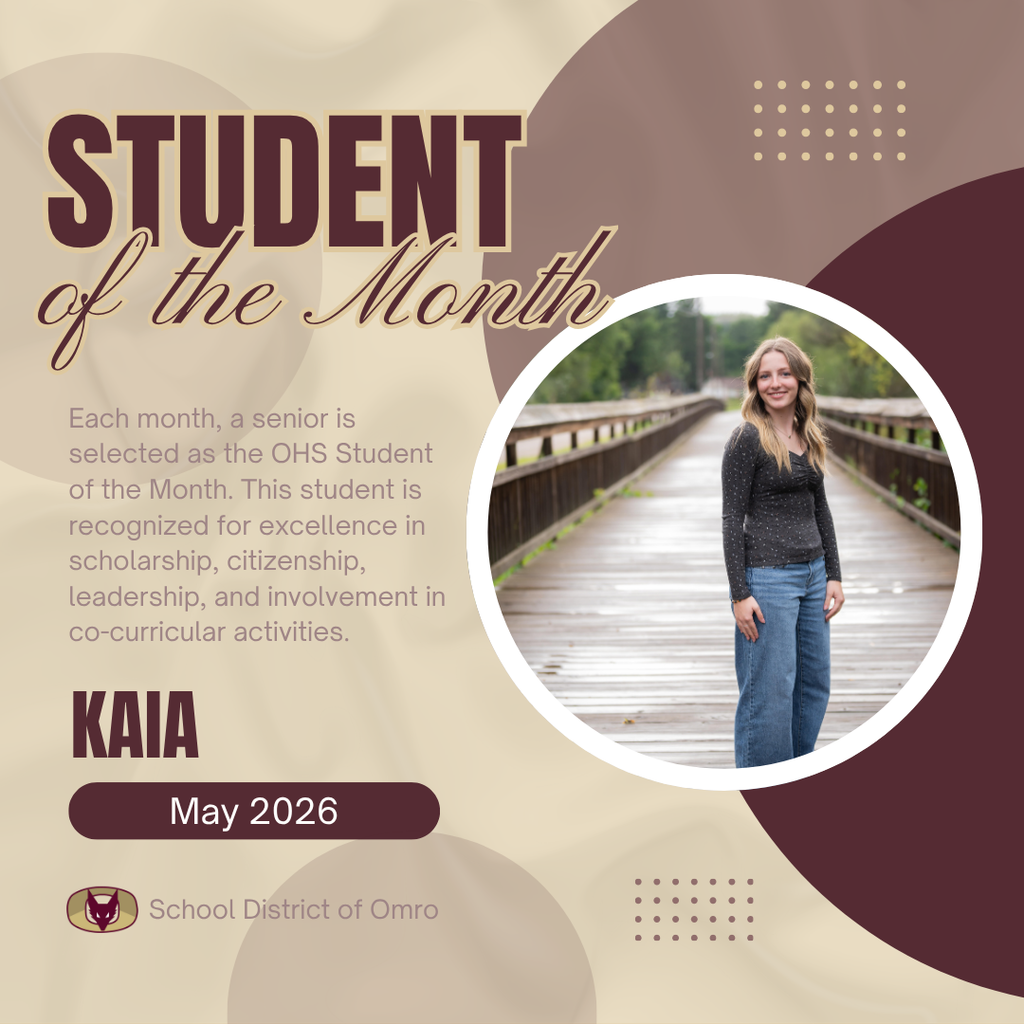 Graphic with a picture of a high school senior and the words OHS Student of the Month.