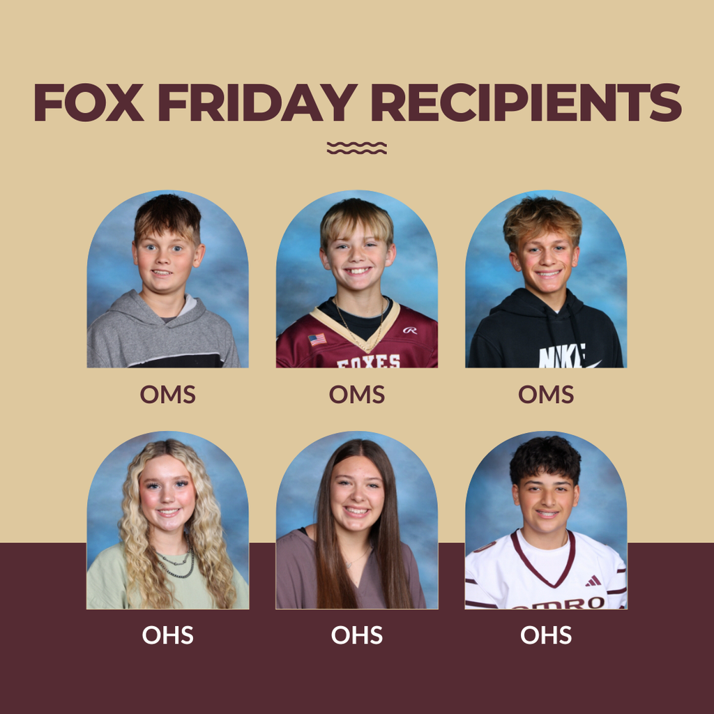Individual pictures of six Fox Friday student winners; three middle school and three high school.