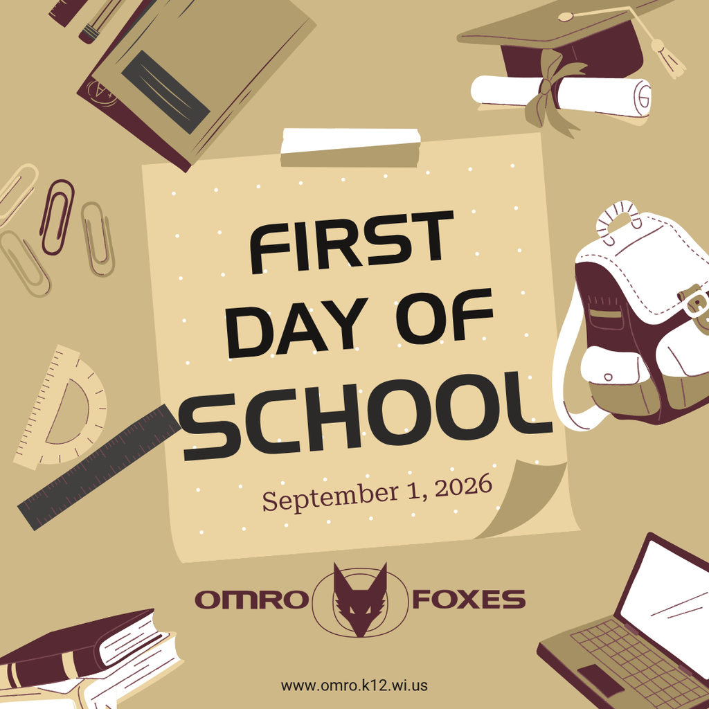 Graphic that has school supplies on it and the text that says "First Day of School - September 1, 2026"