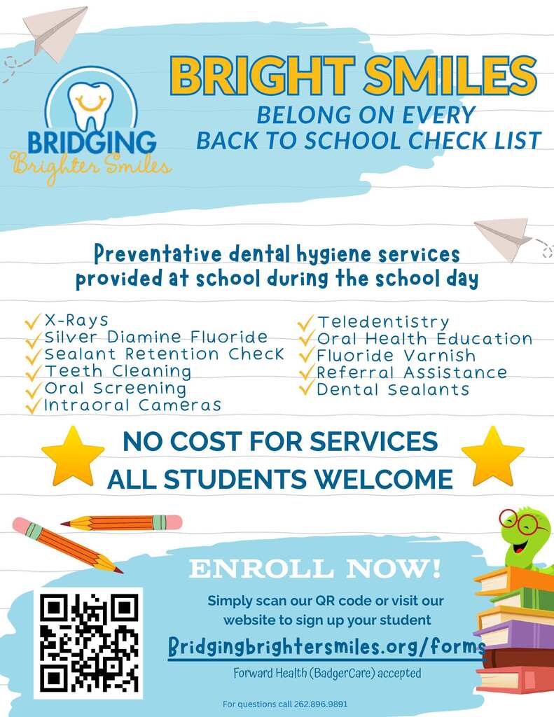 Graphic created by Bridging Brighter Smiles that shares the type of dental care that can be provided.