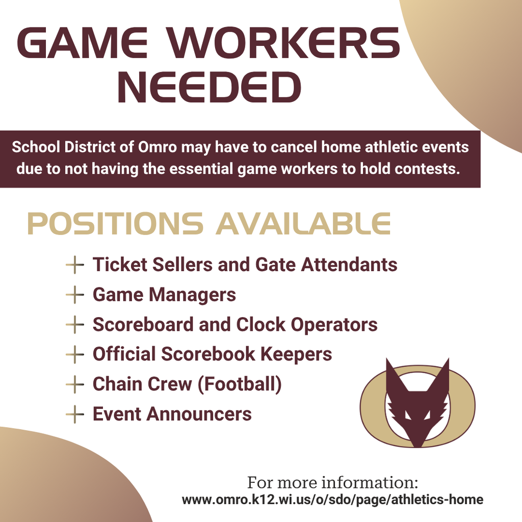 Graphic communicating that Game Workers Needed and the Available Positions.