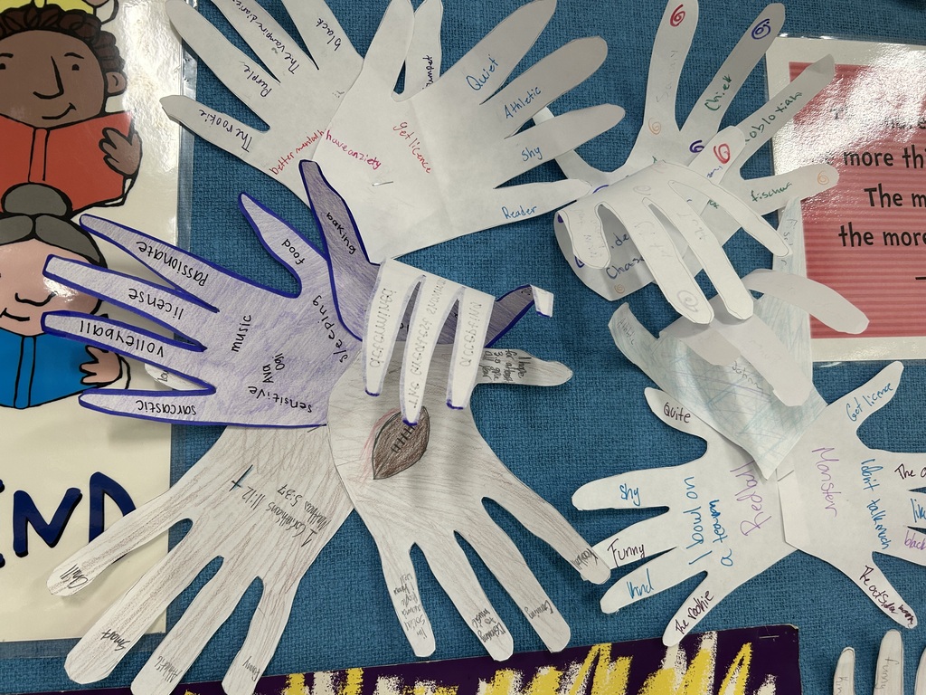 A group of decorated, cut out, paper hands.