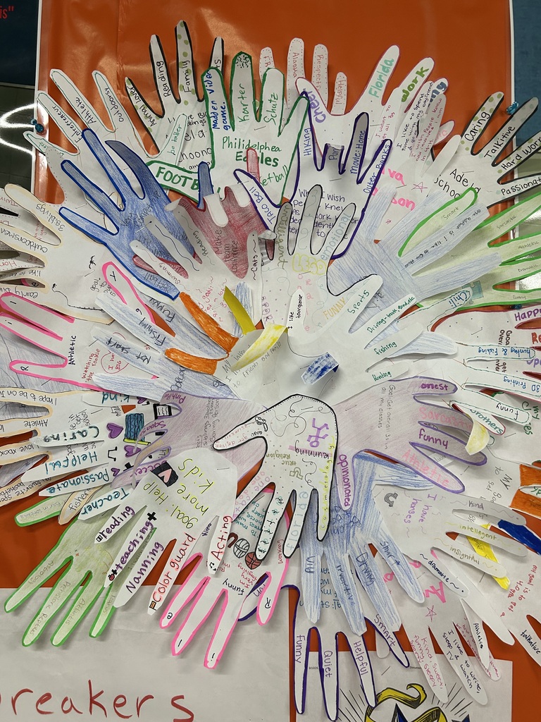 A group of decorated, cut out, paper hands.
