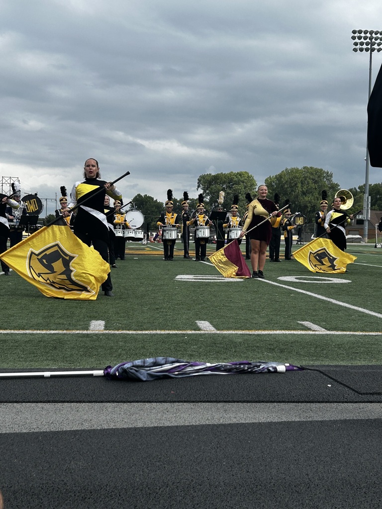 Color guard performing on a football field.