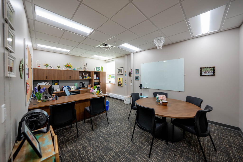 Picture of a renovated office space.