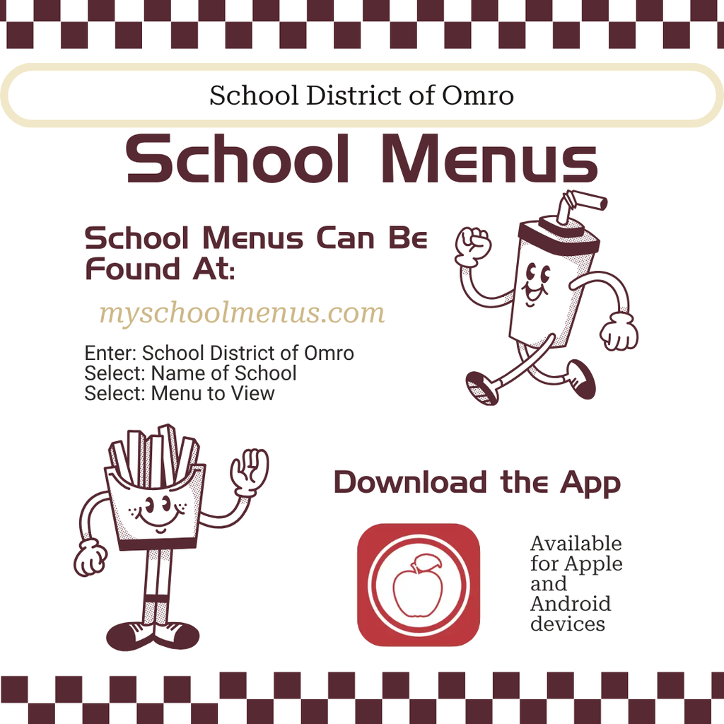 Graphic with information about school menus being available at myschoolmenus.com