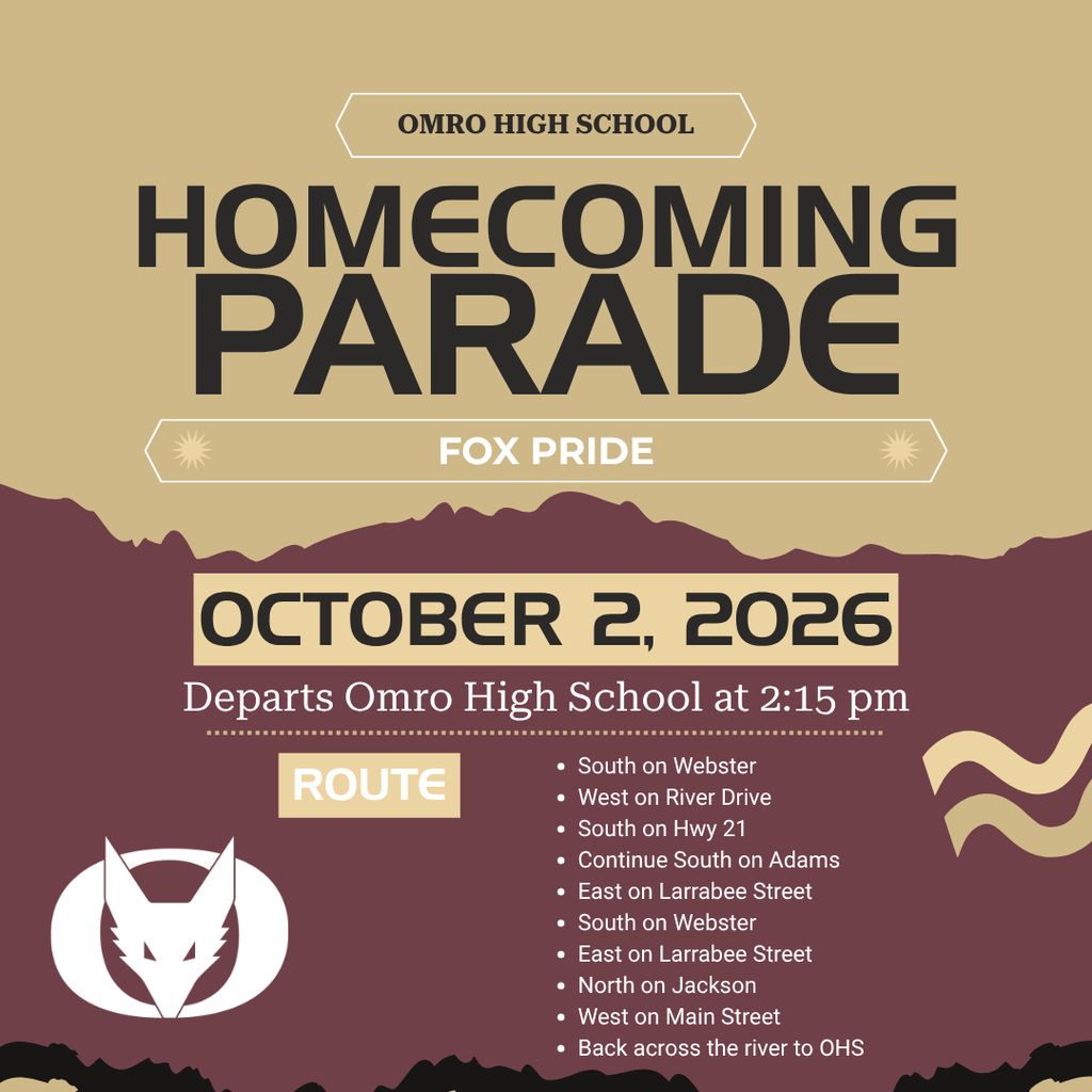 Graphic describing the Homecoming Parade Route