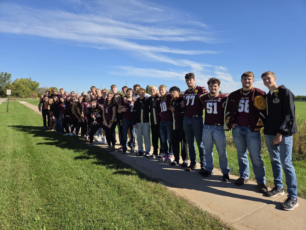 High school student-athletes all in a line.