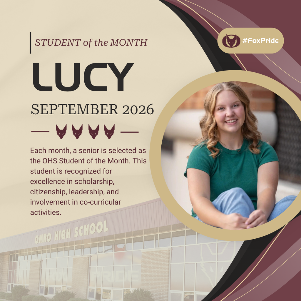 Graphic with a picture of a high school senior and the words OHS Student of the Month.