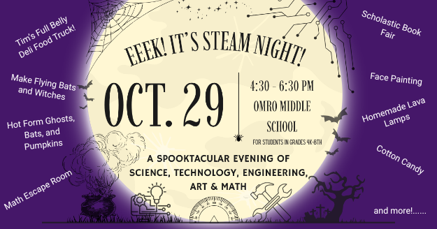 Flyer advertising STEAM Night on October 29.