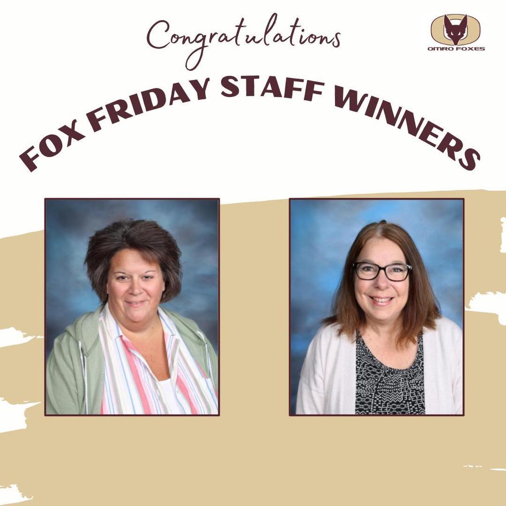 Individual pictures of two staff Fox Friday winners.