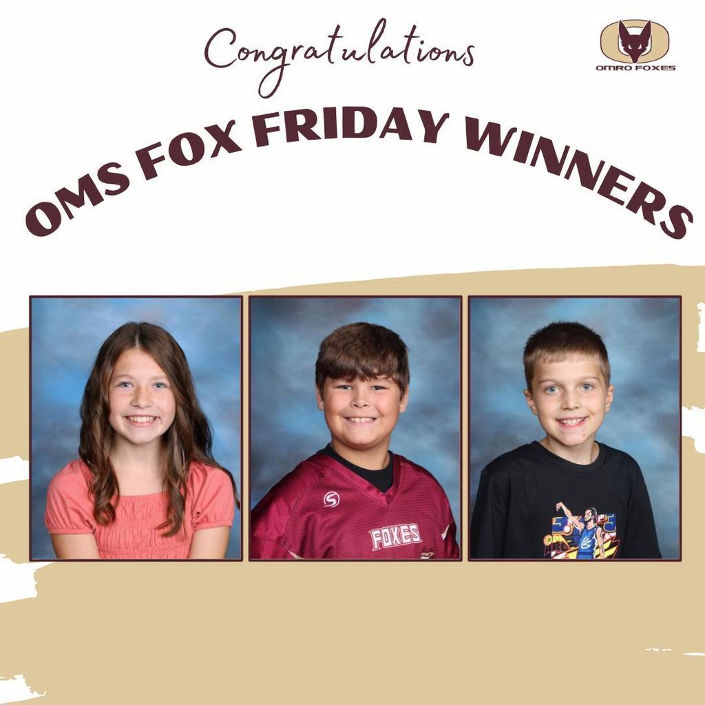 Individual pictures of three OMS Fox Friday winners.