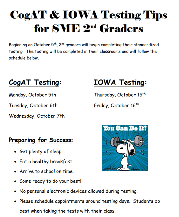 CogAT and IOWA Testing Dates 