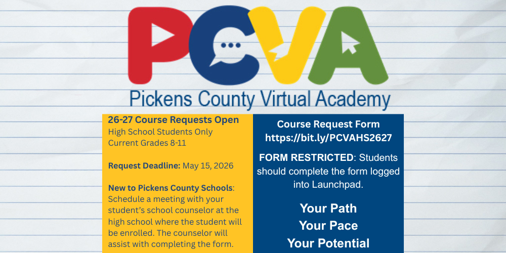 PCVA Course Requests Open Announcement with website https://bit.ly/PCVAHS2627 
