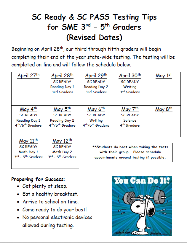 SC Ready Testing Dates 