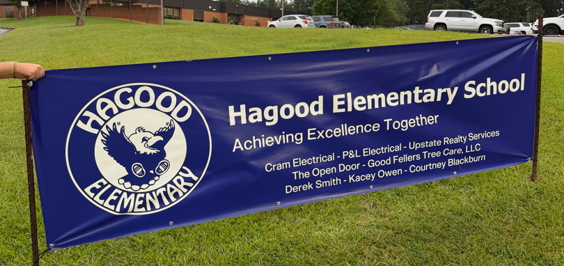 Banner Thanking Cram Electrical, P&L Electrical, Upstate Realty Services, The Open Door, Good Fellers Tree Care, Dereck Smith, Kacey Owen, and Courtney Blackburn for their sponsorship