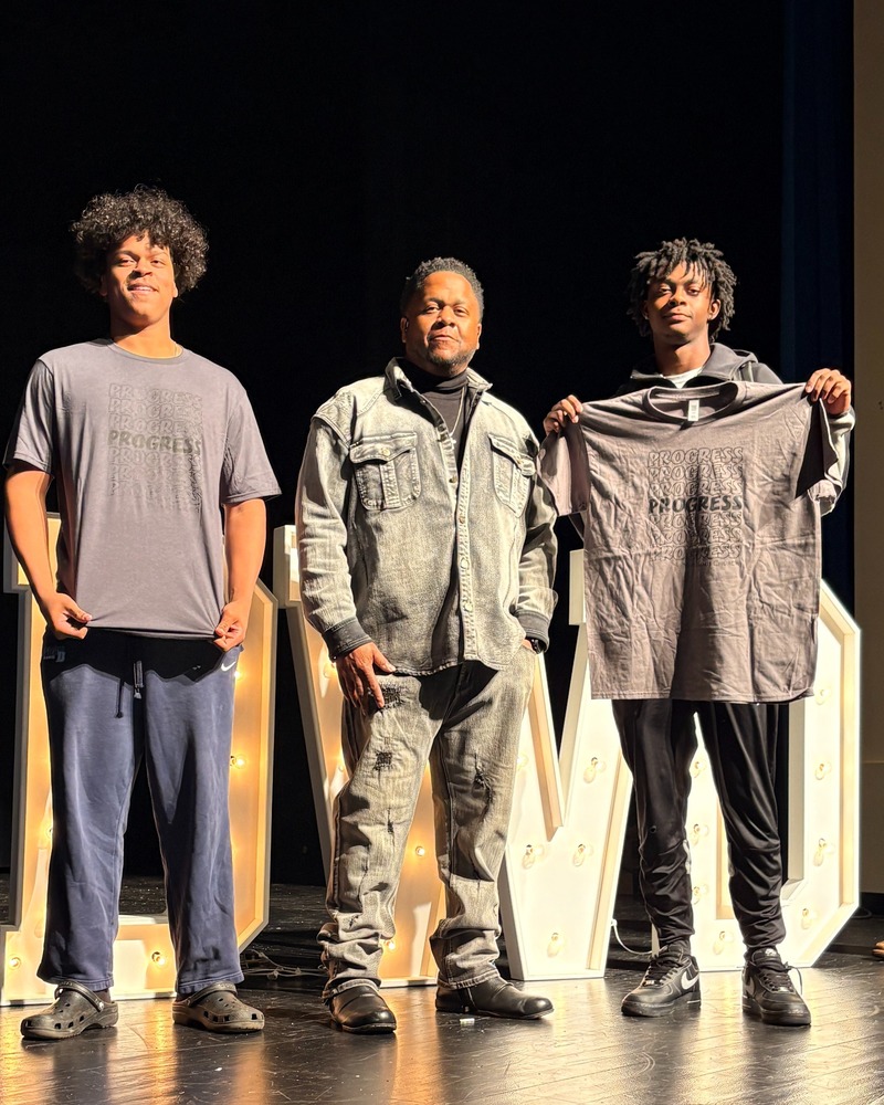 Speaker with students at Daniel High School