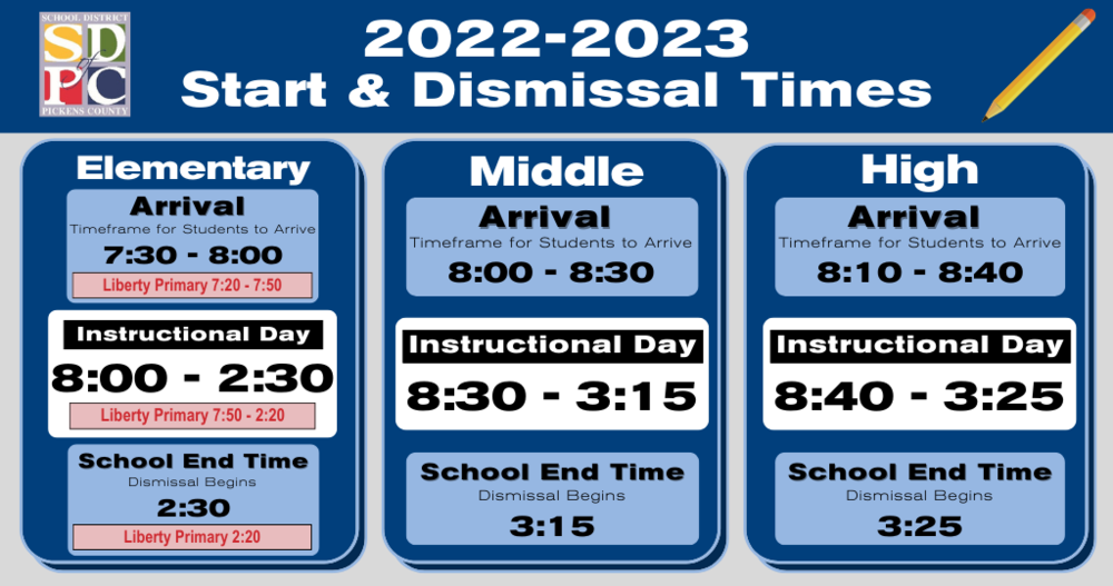 Start & Dismissal Times 2022-2023 | School District of Pickens County