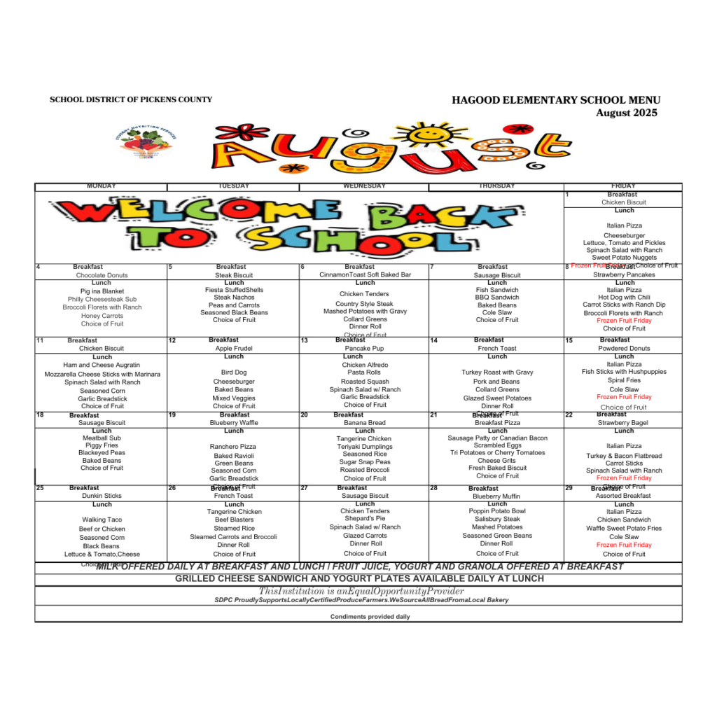 Aug. 2025 Menu