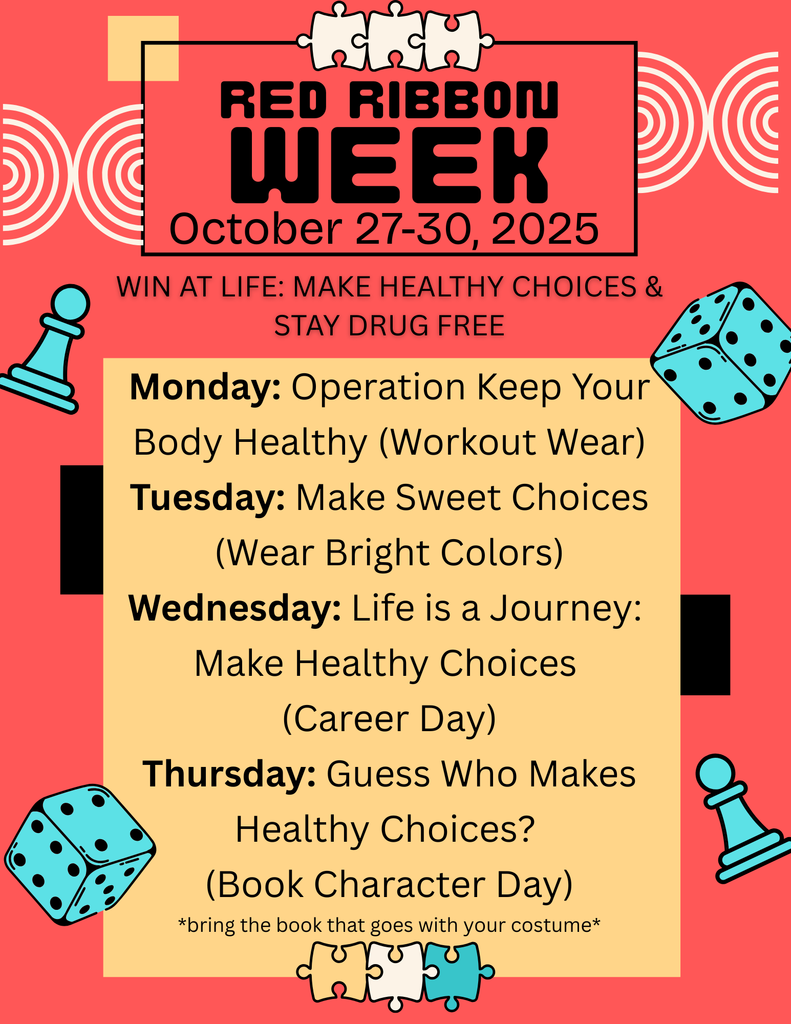 Get ready to “Win at Life!” Next week is Red Ribbon Week, and we’re celebrating with themed dress-up days and healthy challenges all week long! Let’s make smart moves, show school spirit, and have some fun! 🐬❤️ #RedRibbonWeek #HealthyChoices #DacusvillePride