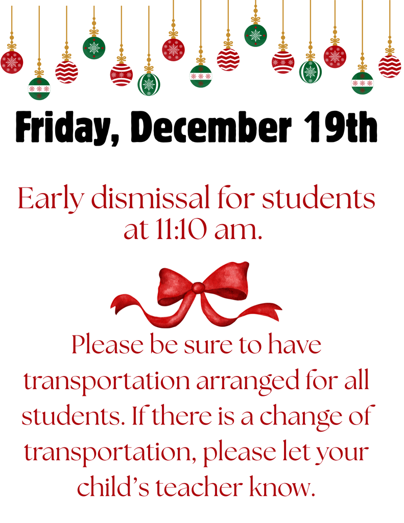 Early Dismissal Friday, December 19th
