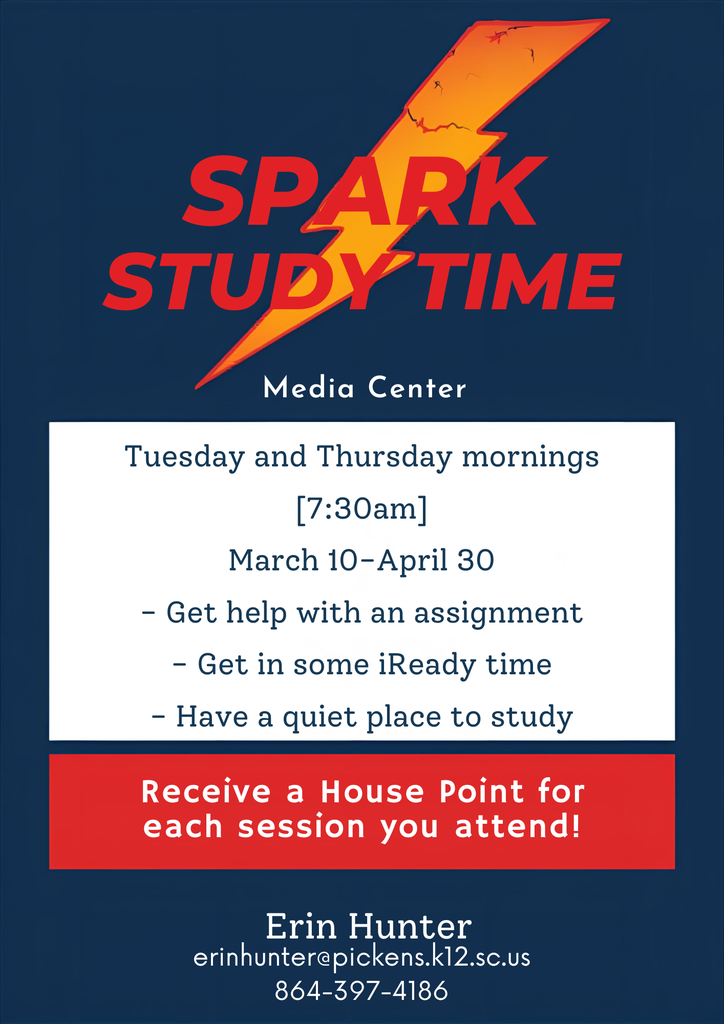 Spark Study Time is available on Tuesdays and Thursdays for students needing extra help with school work.