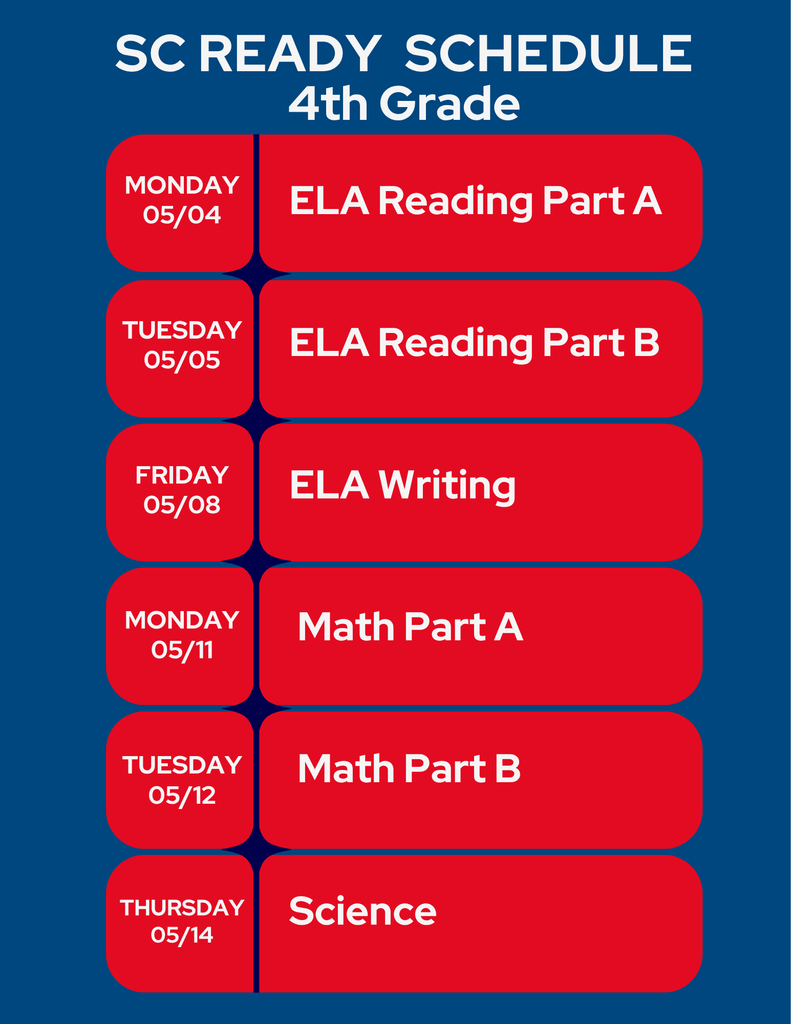 4th Grade SC Ready Test Schedule