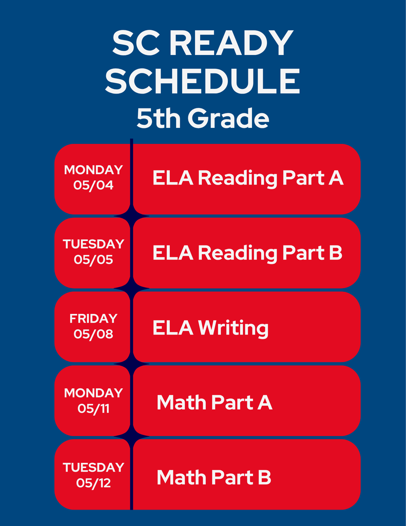 5th Grade SC Ready Test Schedule
