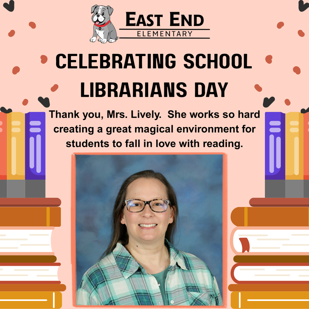 A decorative graphic with Mrs. Lively's picture celebrating her as our school librarian.