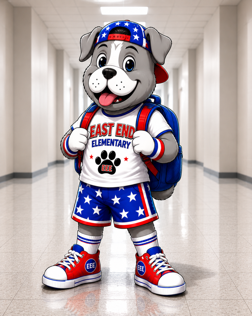 Buster wearing his stars and stripes getting ready for school.