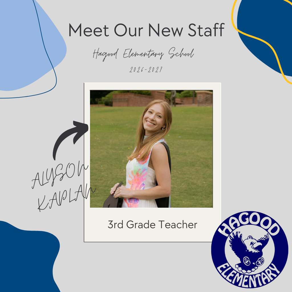 A welcome graphic introducing Hagood Elementary's new third grade teacher. The graphic features her professional headshot and highlights her Clemson education, love of the outdoors, dogs, reading, Clemson athletics, and her part-time work as a licensed EMT.