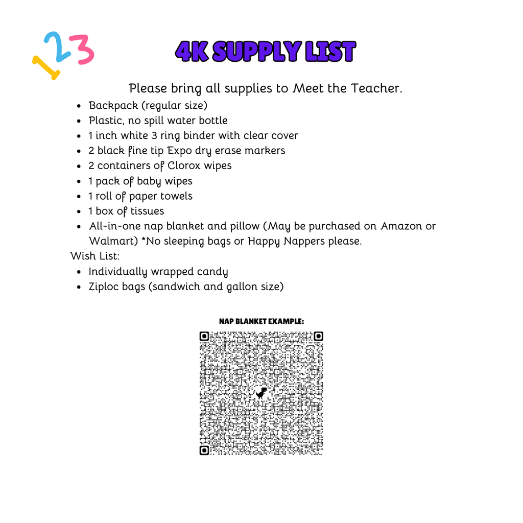 K4 School Supply List