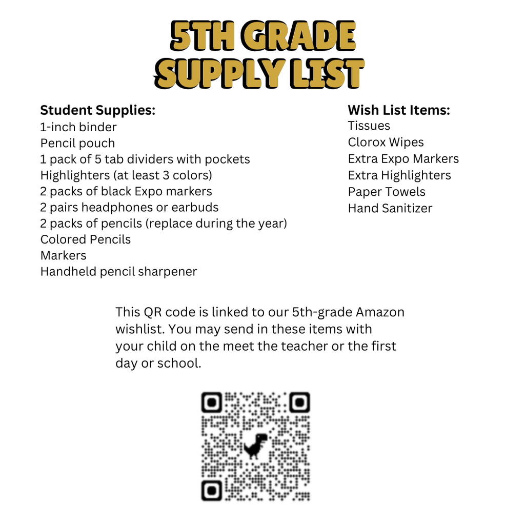 5th grade supply list