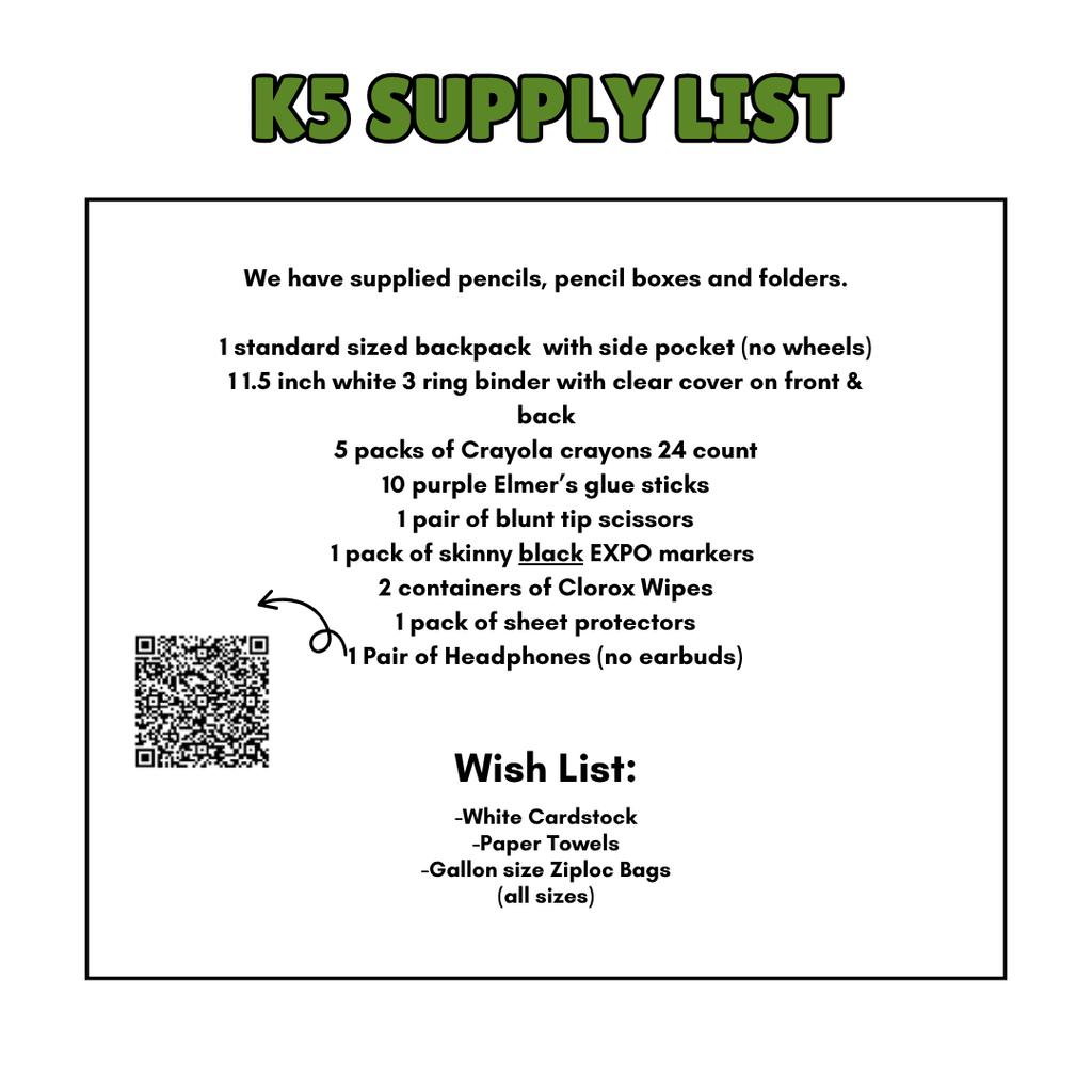 K5 Supply List