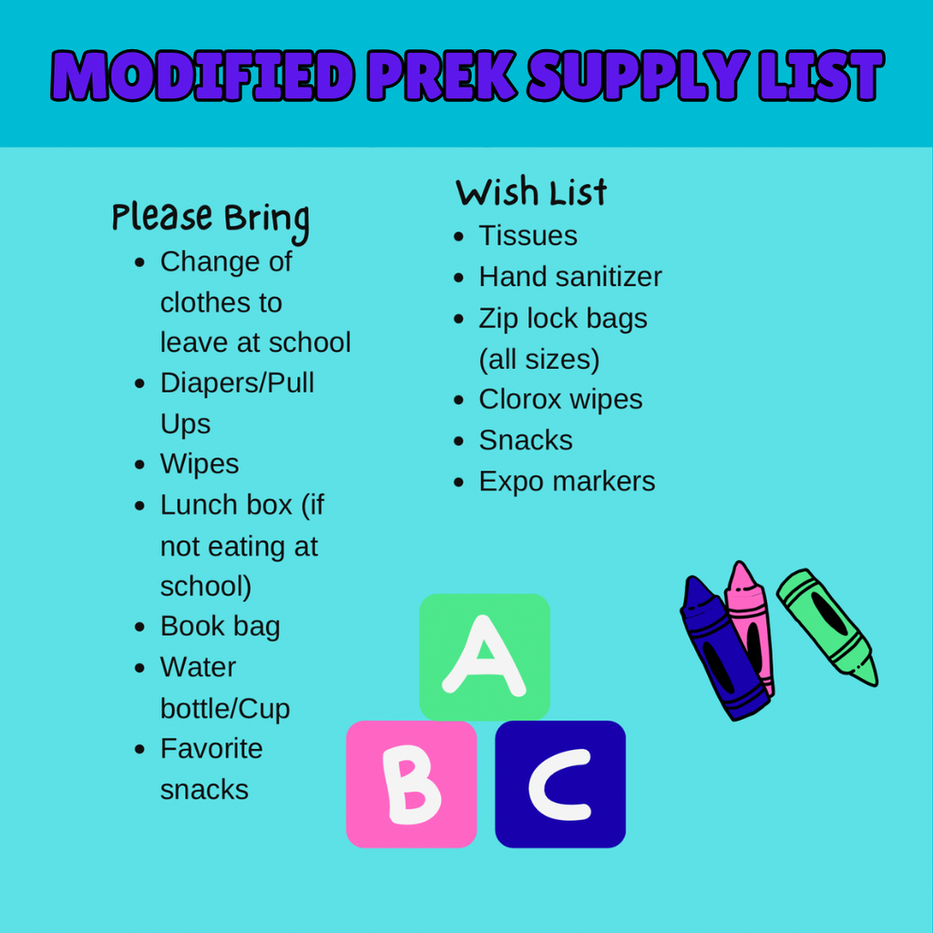 Modified PreK Class School Supply List