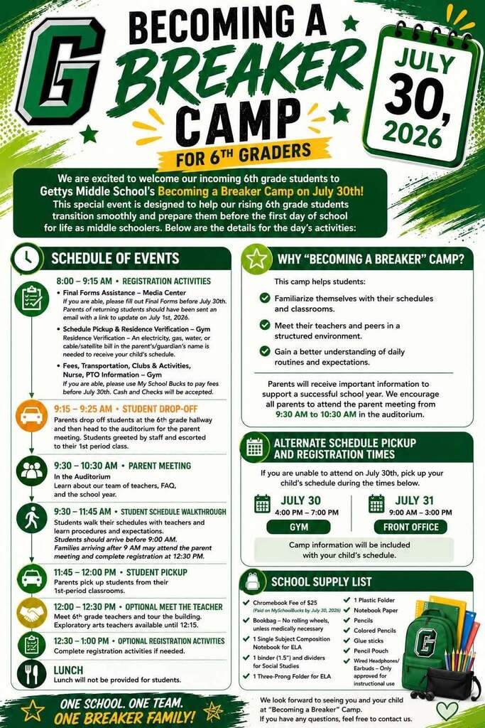 Becoming a Breaker Camp for Rising 6th Graders July 30.