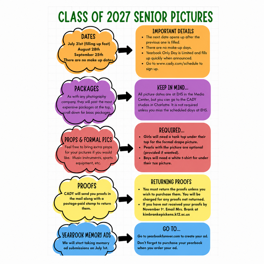 Class of 2027 Senior Picture information - go to yearbookforever.com today!
