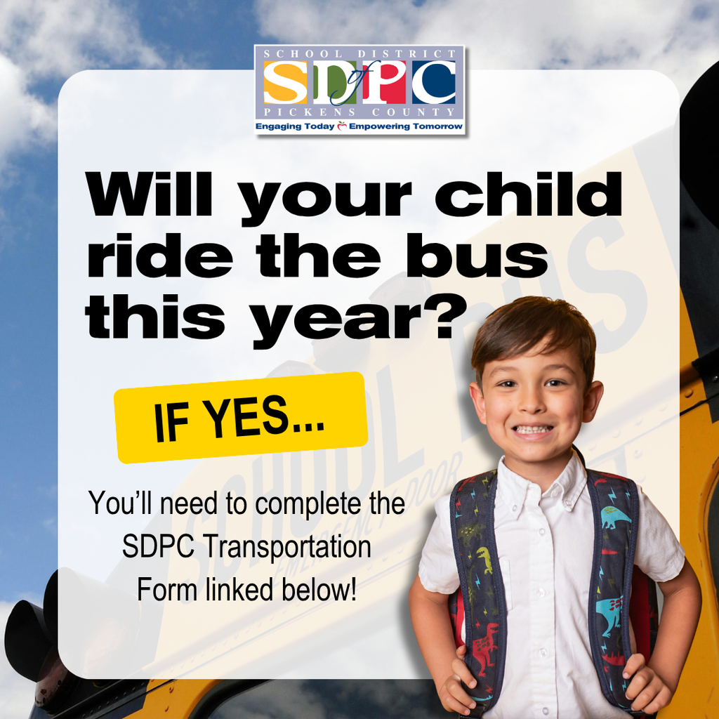 Graphic reminding parents to complete the SDPC Transportation form linked in the caption