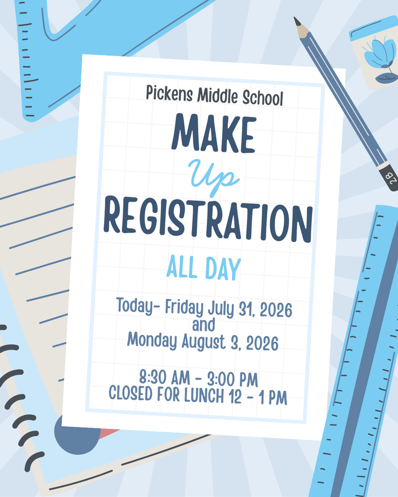 Make Up Registration: Today, July 31 from 8:30am-3:00pm and Monday, August 3 from 8:30am-3:00pm. We will be closed for lunch from 12-1 both days. See you soon!