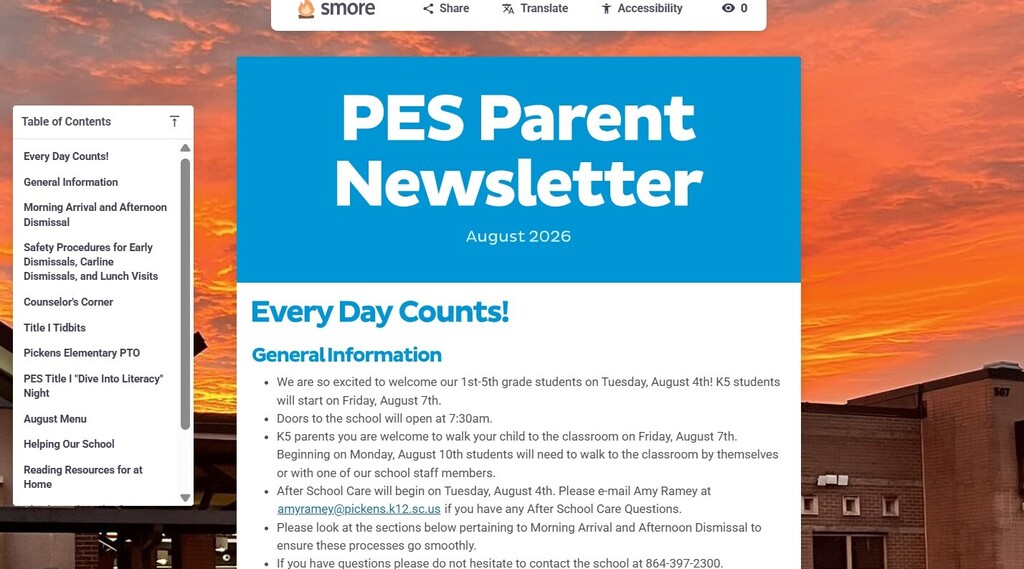 August Parent Newsletter Graphic