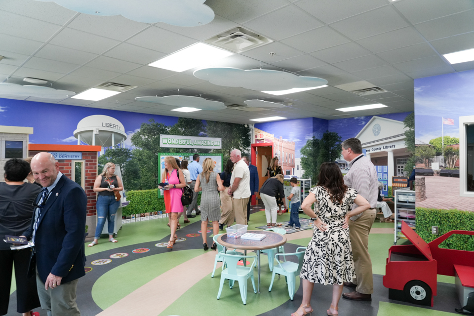Grand Opening of SDPC Academy for Early Learners: Main Street classroom, complete with wrapped walls, photos of actual locations around the town of Liberty