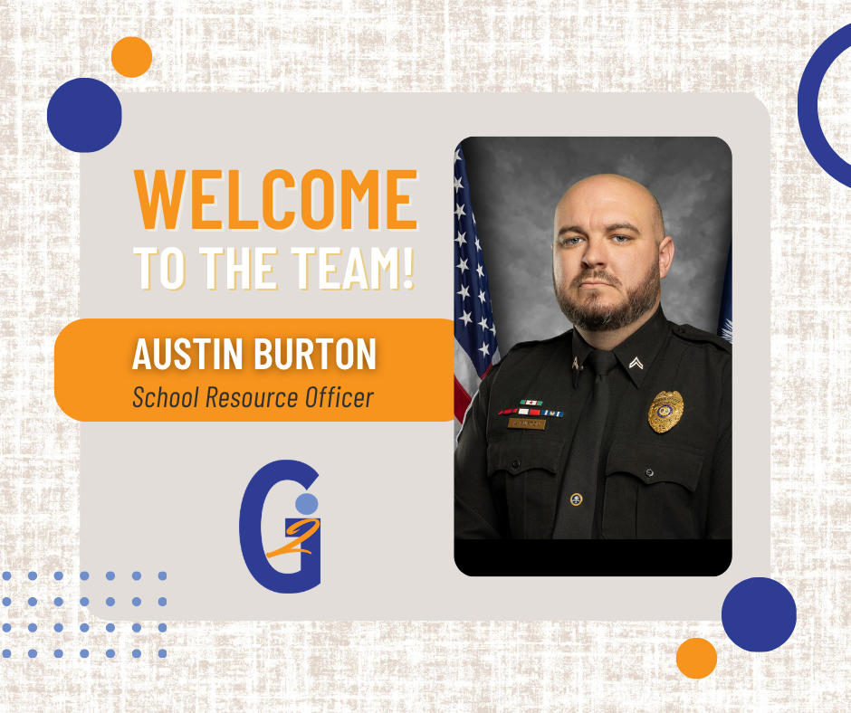 Graphic with Austin Burtons Picture welcoming him to G2i