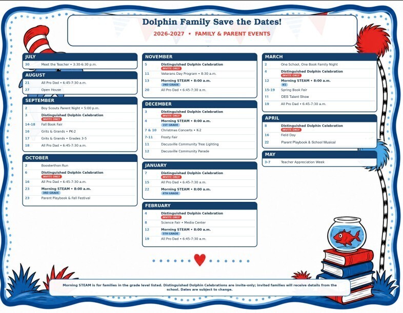 The DES 26-27 Family and Parent Event Calendar