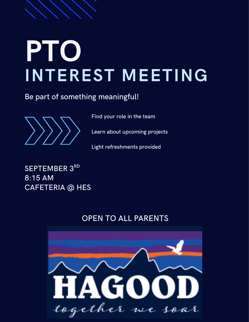 PTO Interest Meeting flyer for Hagood Elementary. September 3 at 8:15 AM in the HES cafeteria. Open to all parents.