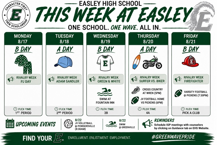 🗓️ This Week at Easley | 8/17 - 8/21 🗓️