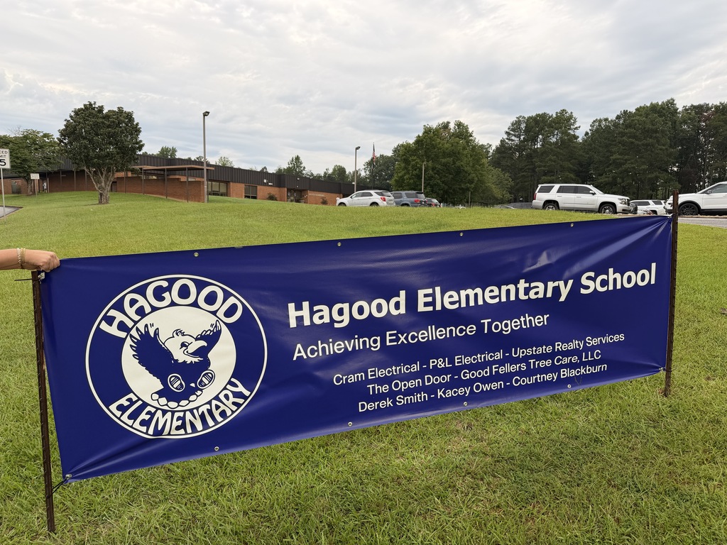 Hagood Elementary sponsor banner thanking community partners who helped provide grade-level shirts for every student.