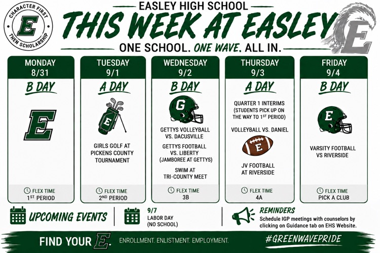 🗓️ This Week at Easley | 8/30 - 9/4🗓️