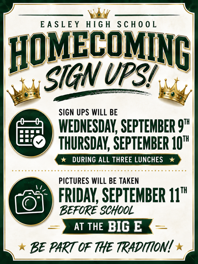 Homecoming signups will be 9/9 and 9/10 during all 3 lunches,